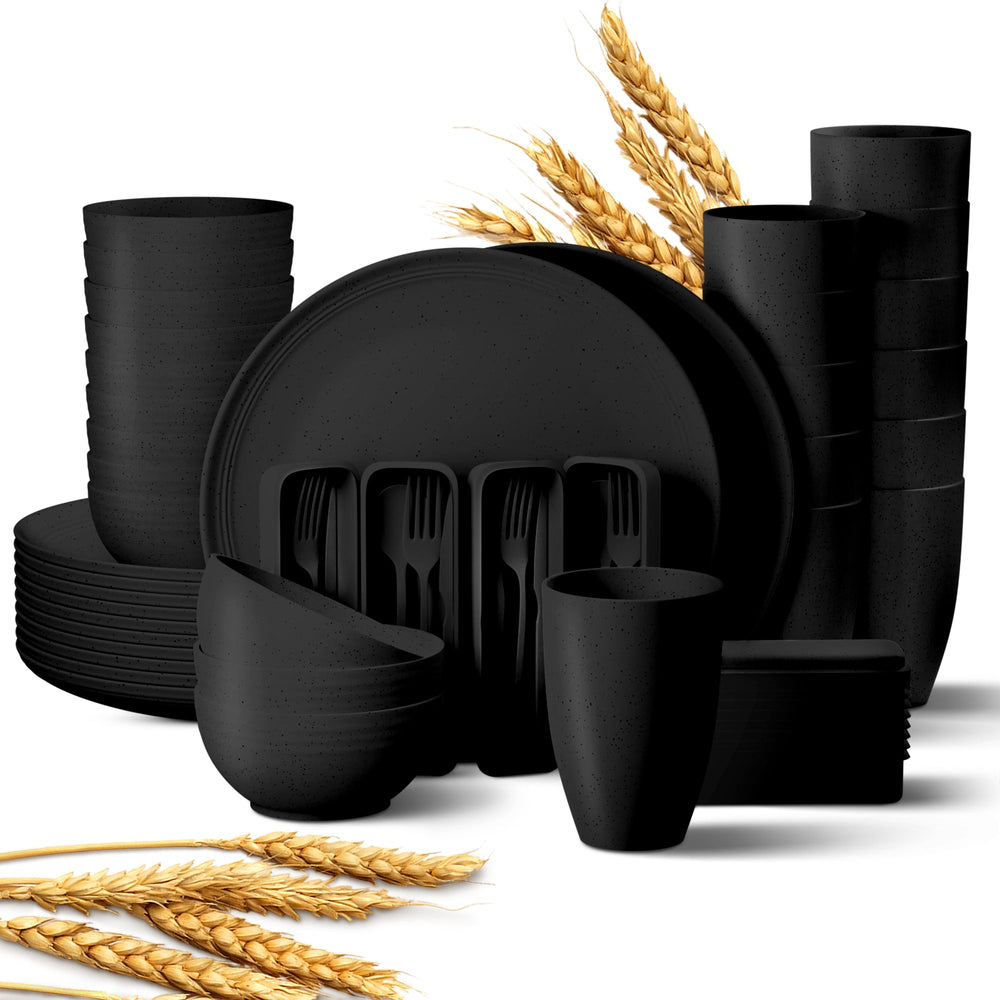 Wheat Straw Eco-Friendly Combo Sets - Black - 12 Piece