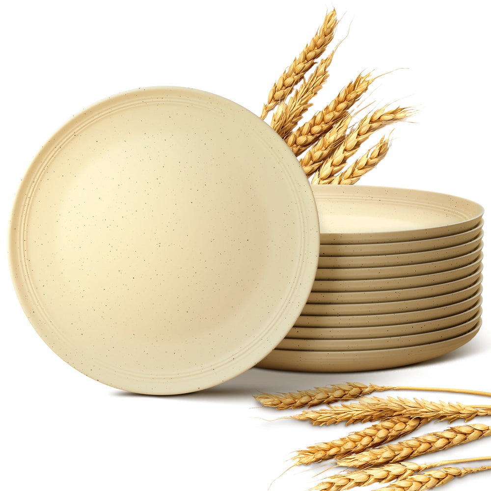 Wheat Straw Eco-Friendly Plates Sets - Beige - 12 Pack