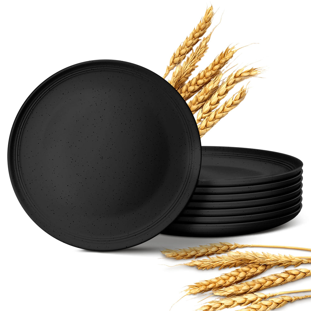 Wheat Straw Eco-Friendly Plates Sets - Black - 8 Pack