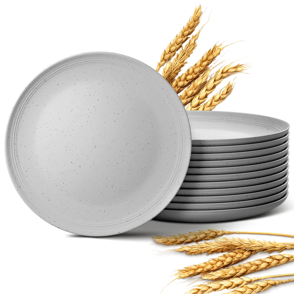 Wheat Straw Eco-Friendly Plates Sets - Gray - 12 Pack